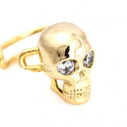 Skull Ear Cuff Delicate Tiny Skull Stud Gold..