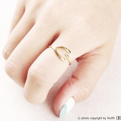 Wishbone Open Ring Lucky Symbol Ring Gold Plated..