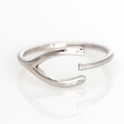Wishbone Open Ring Lucky Symbol Ring Rhodium..