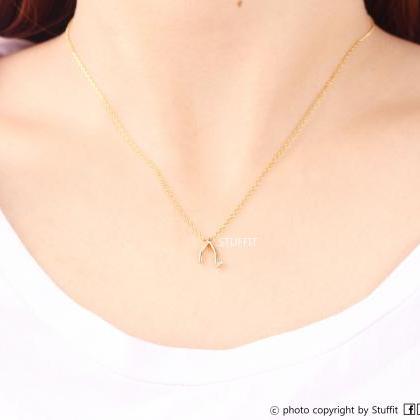 Wishbone Necklace Lucky Symbol Necklace Gold..