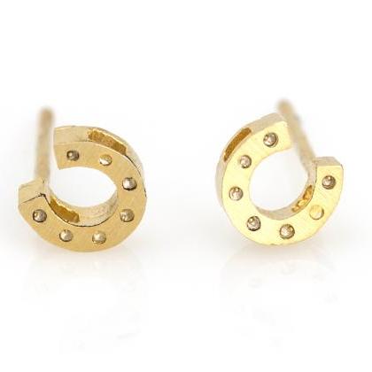 Horseshoe Earrings Lucky Symbol Stud Gold Plated..