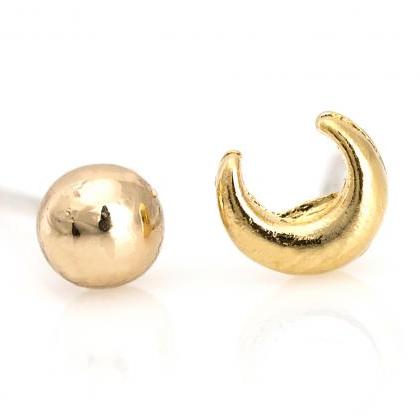 Unbalanced Moon And Circle Earrings Delicate Stud..