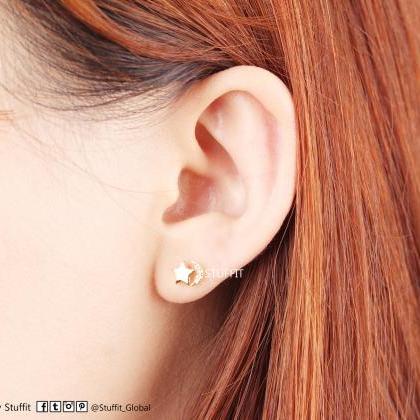 Moon And Star Earrings Shiny Star Moon Stud Gold..
