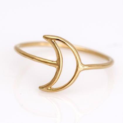 1 Crescent Moon Ring Delicate Shiny Ring Gold..