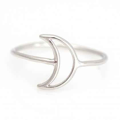 1 Crescent Moon Ring Delicate Shiny Ring Rhodium..