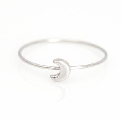 1 Crescent Moon Ring Delicate Shiny Ring Rhodium..