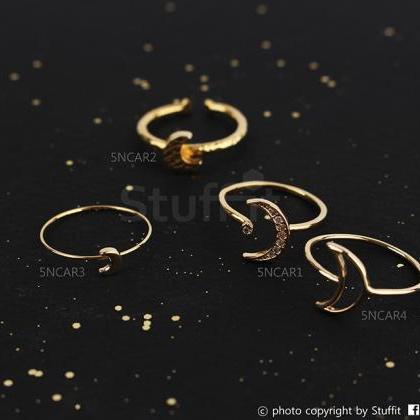 Crescent Moon Open Ring Shiny Size Ring Gold..