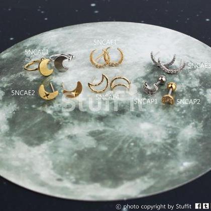 1 Crescent Moon Earrings Half Moon Stud Rhodium..