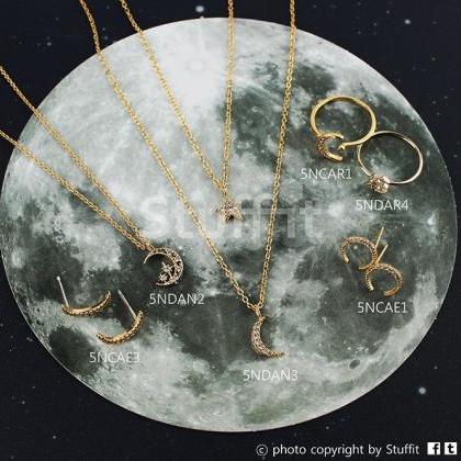 1 Crescent Moon Earrings Half Moon Stud Rhodium..