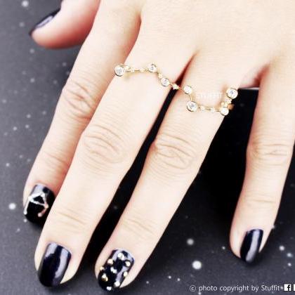 Two Finger Constellation Size Double Ring Rhodium..