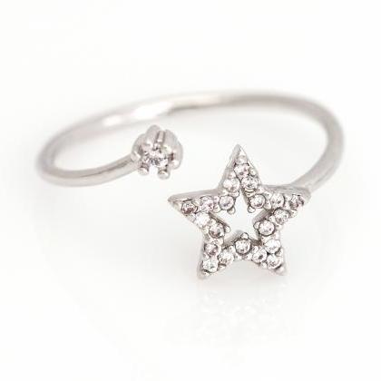 1 Star Open Ring Shiny Size Ring Rhodium Plated..