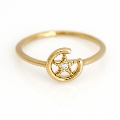 1 Star Ring Circle Shiny Shape Ring Gold Plated..
