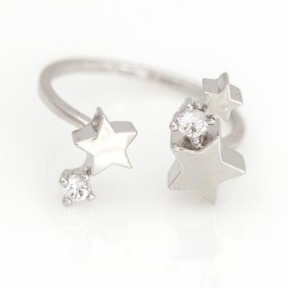 Stars Open Ring Shiny Size Ring Rhodium Plated..