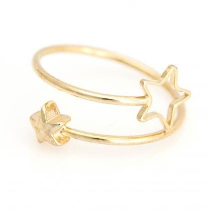 2 Stars Open Ring Shiny Size Ring Gold Plated Over..