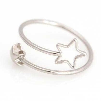 2 Stars Open Ring Shiny Size Ring Rhodium Plated..
