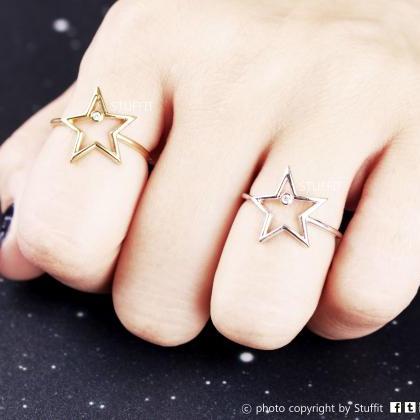1 Star Ring Delicate Shiny Ring Gold Plated Over..