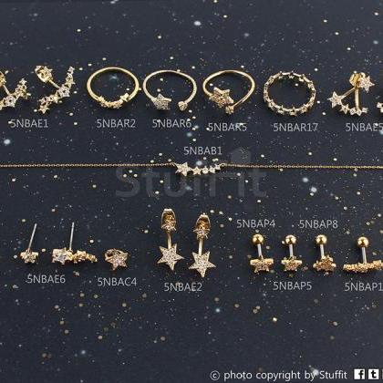 Stars Peircing For Tragus Helix Lobe Use Gold..