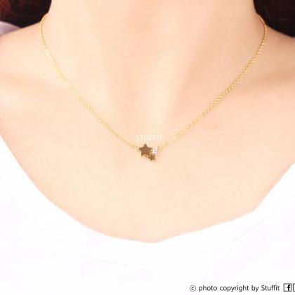 Star Necklace Tiny Delicate Star Rhodium Plated..
