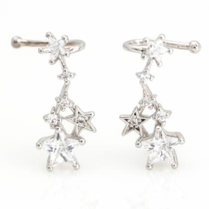 Stars Ear Cuff Earrings Rhodium Plated Over Brass..