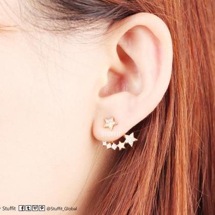 Two Way Stars Earrings Ear Jacket Gold Plated Over..