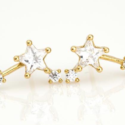 3 Stars Earrings Multi Stars Stud Gold Plated Over..