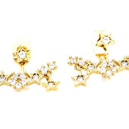 Two Way Stars Earrings Ear Jacket Gold Plated Over..