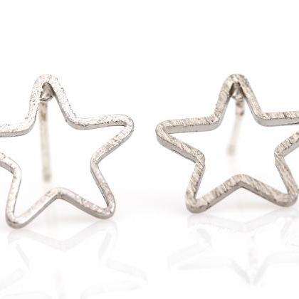 1 Star Earrings Delicate Scratch Star Stud Rhodium..