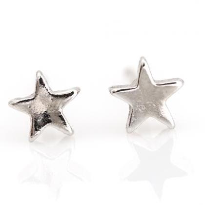 1 Star Earrings Delicate Shiny Star Stud Rhodium..