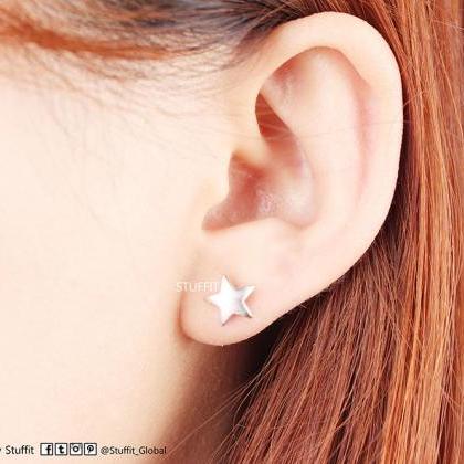 1 Star Earrings Delicate Scratch Star Stud Rhodium..