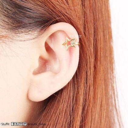 1 Star Ear Cuff Non Pierced Ear Wrap Rhodium..