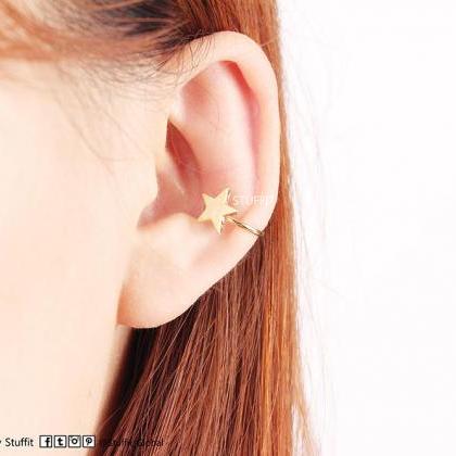 1 Star Ear Cuff Non Pierced Ear Wrap Rhodium..