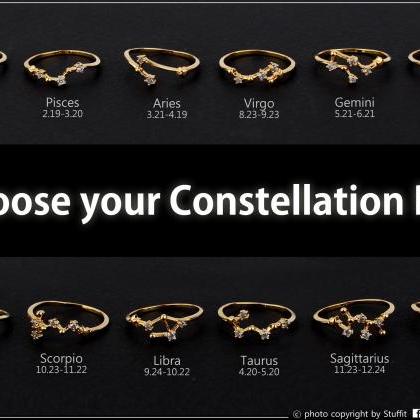 Aries Ring Constellation Sign Gold Plated Over..