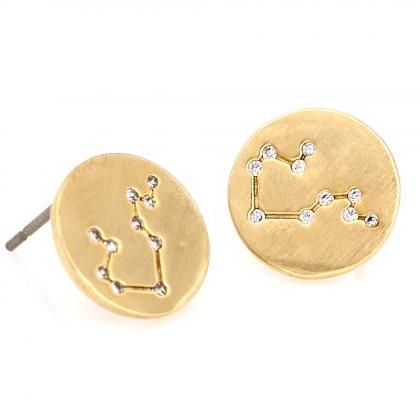 Leo Earrings Zodiac Stud Round Earrings Gold..