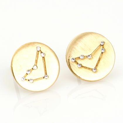 Capricorn Earrings Zodiac Stud Round Earrings Gold..