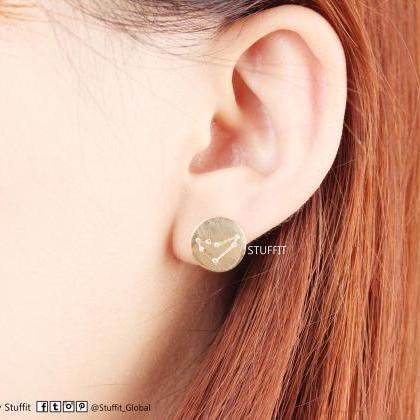 Capricorn Earrings Zodiac Stud Round Earrings Gold..