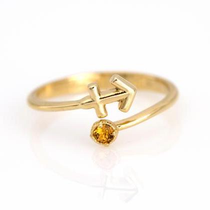 Sagittarius Open Ring Zodiac Sign Gold Plated Over..