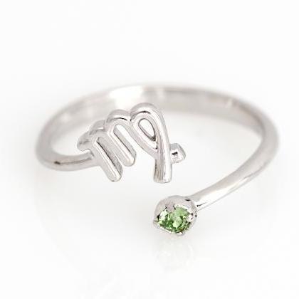 Virgo Open Ring Zodiac Sign Rhodium Plated Over..