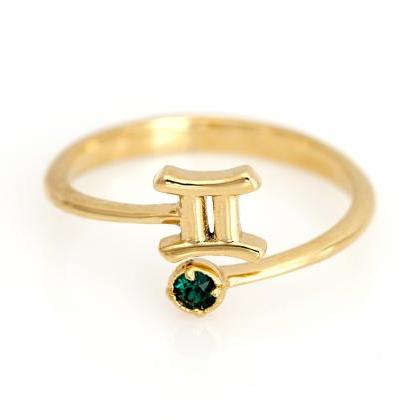 Gemini Open Ring Zodiac Sign Gold Plated Over..