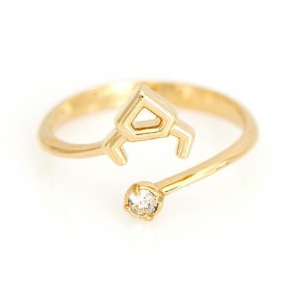 Taurus Open Ring Zodiac Sign Gold Plated Over..