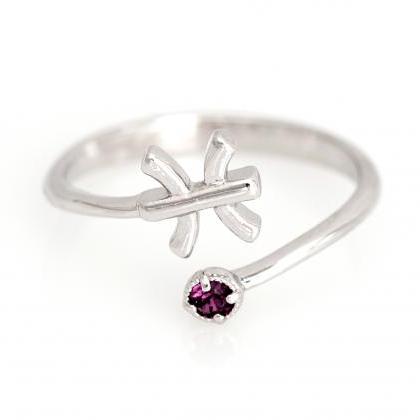 Pisces Open Ring Zodiac Sign Rhodium Plated Over..