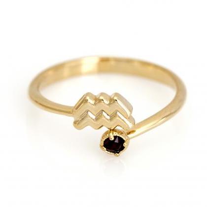Aquarius Open Ring Zodiac Sign Gold Plated Over..