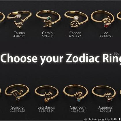 Aquarius Open Ring Zodiac Sign Rhodium Plated Over..
