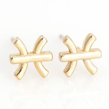 Pisces Earrings Zodiac Stud Delicate Earrings Gold..