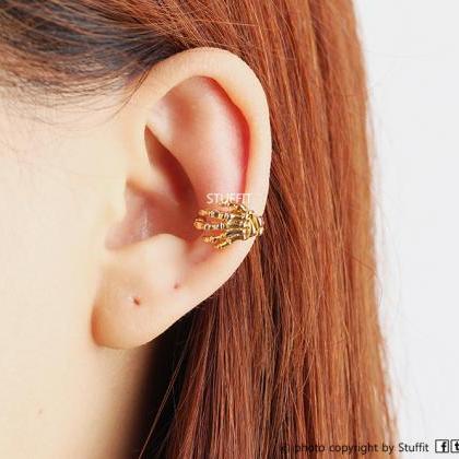 Skeleton Hand Ear Cuff Gold Plated Over Brass..