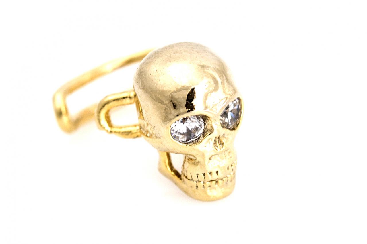 Skull Ear Cuff Delicate Tiny Skull Stud Gold Plated Over Brass 5nhbe6