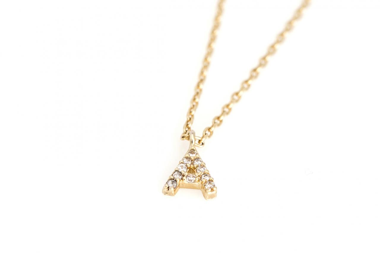 Personalised Diamond Initial Necklace - Gold Plated 5ngan1