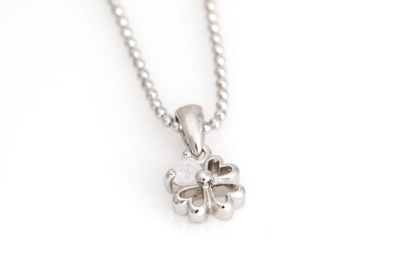 Clover Neckalace Four Leaves Necklace Rhodium Plated Over Brass 5neen2