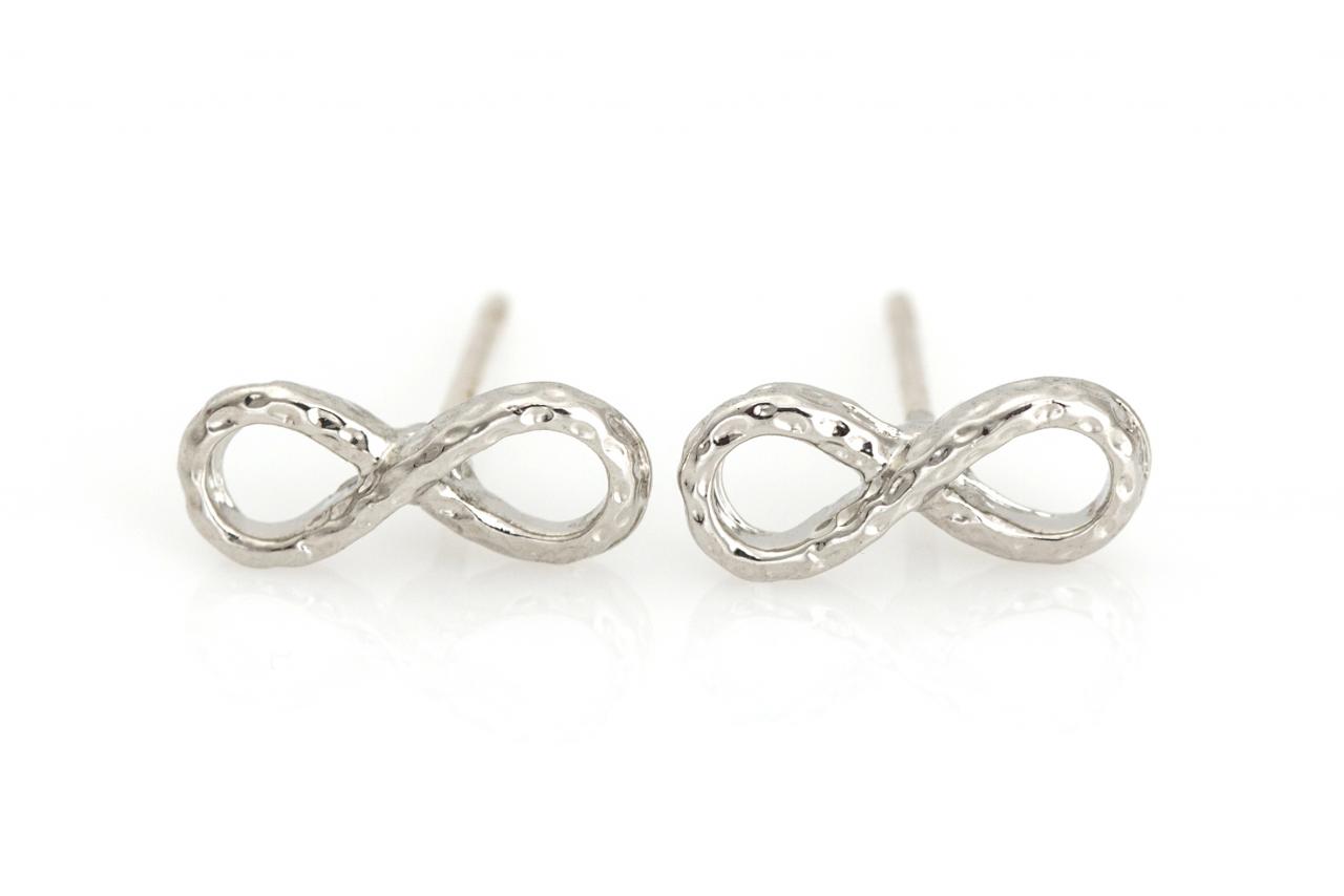 Infinity Earrings Delicate Scratch Infinity Stud Rhodium Plated Brass 5nede2