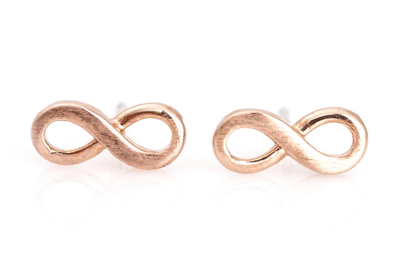 Infinity Earrings Delicate Scratch Stud Rose Gold Plated Brass 5nede1