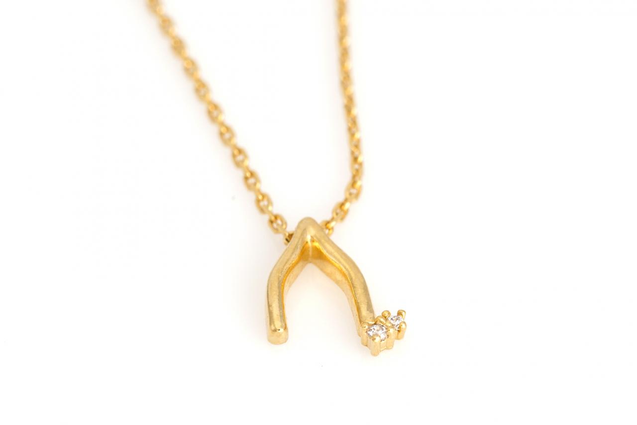 Wishbone Necklace Lucky Symbol Necklace Gold Plated Over Brass 5necn1